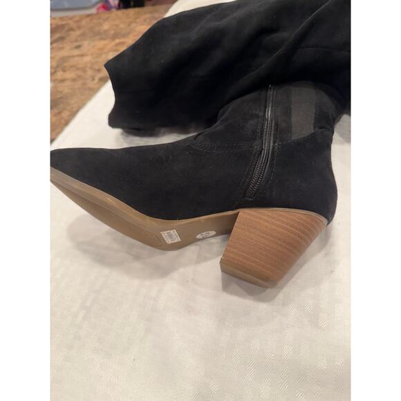 Black Faux Suede Western Knee-High Boot - Picture 4 of 8